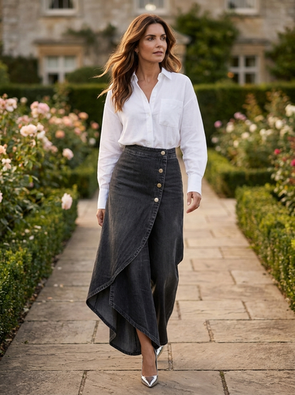 Louisa | Maxi Wrap Skirt Blue Denim Button-Front High-Waisted for Women