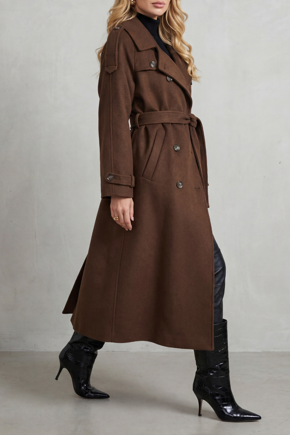 Harriet | Trench Coat Brown Wool-Blend Oversized Belted for Women