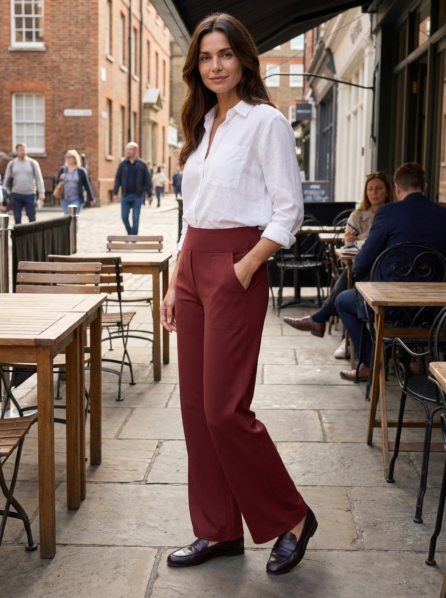 Mercy | Wide-Leg Trousers Blush Pink Stretch Nylon High-Waisted for Women