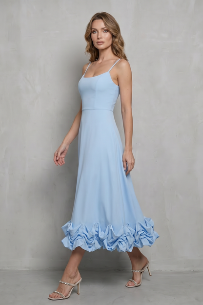 Phoebe | Midi Dress Baby Blue Ruffle Hem Spaghetti Strap for Women