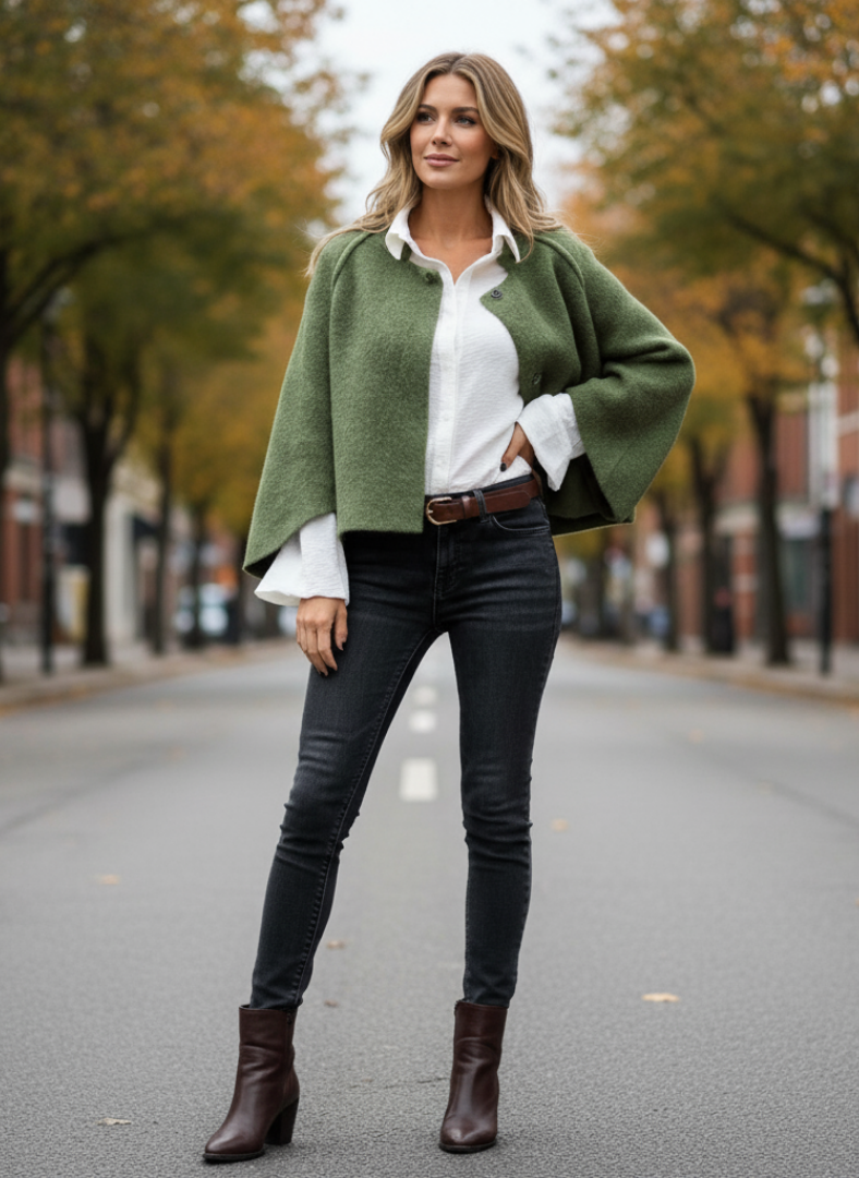 Fleur | Cropped Bolero Jacket Grey Wool-Blend Open Front for Women