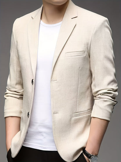 Monty | Blazer Beige Linen-Look Textured Single-Breasted for Men