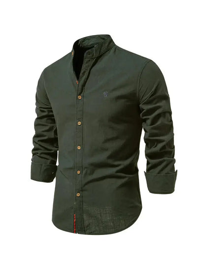 George | Shirt White Linen Stand Collar Long Sleeve for Men