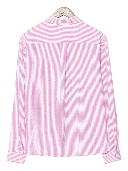 Hugh | Striped Shirt Cream Textured Woven Long Sleeve for Men