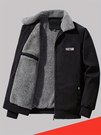 Jemima | Corduroy Jacket Black Sherpa-Lined Zip-Up for Women