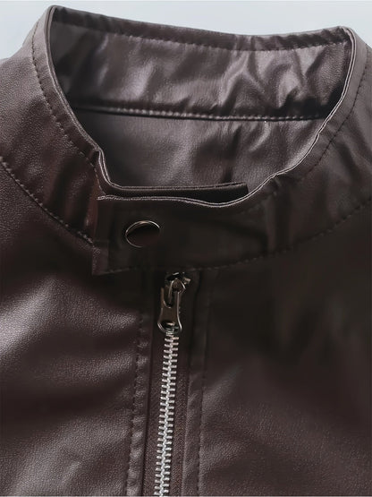 Eilidh | Moto Jacket Black Faux Leather Stand Collar for Women