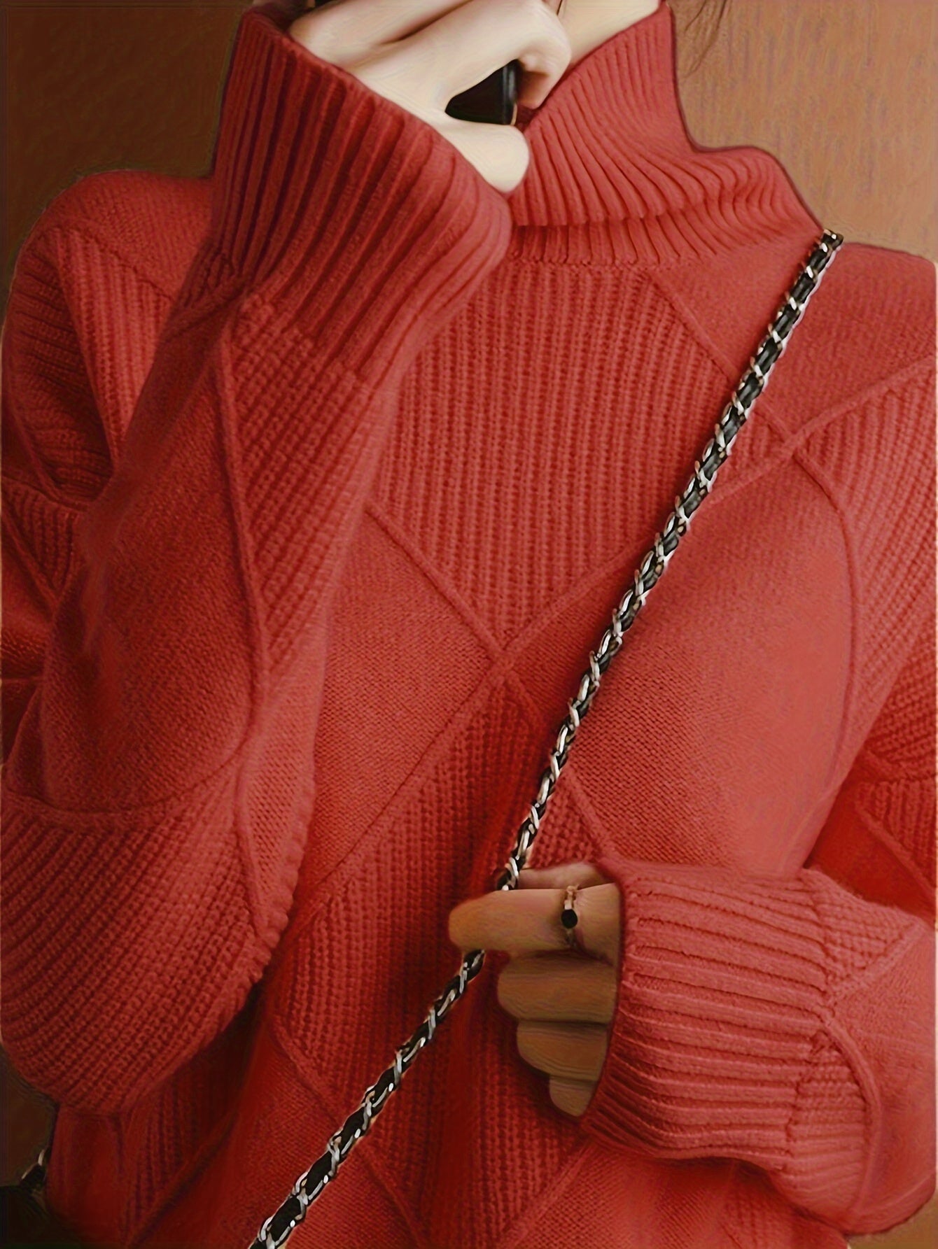 Hebe | Textured Turtleneck Sweater Green Diamond Knit for Women