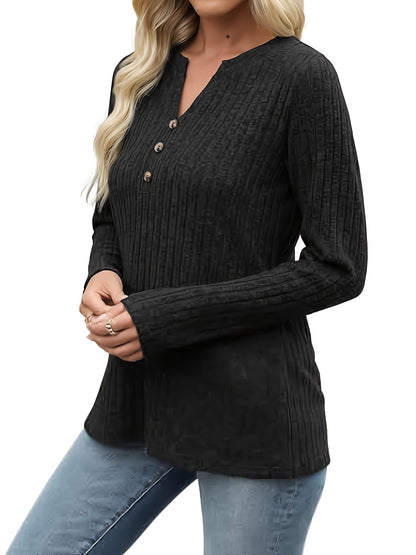 Verona | Top Green Ribbed Button-Neck for Women