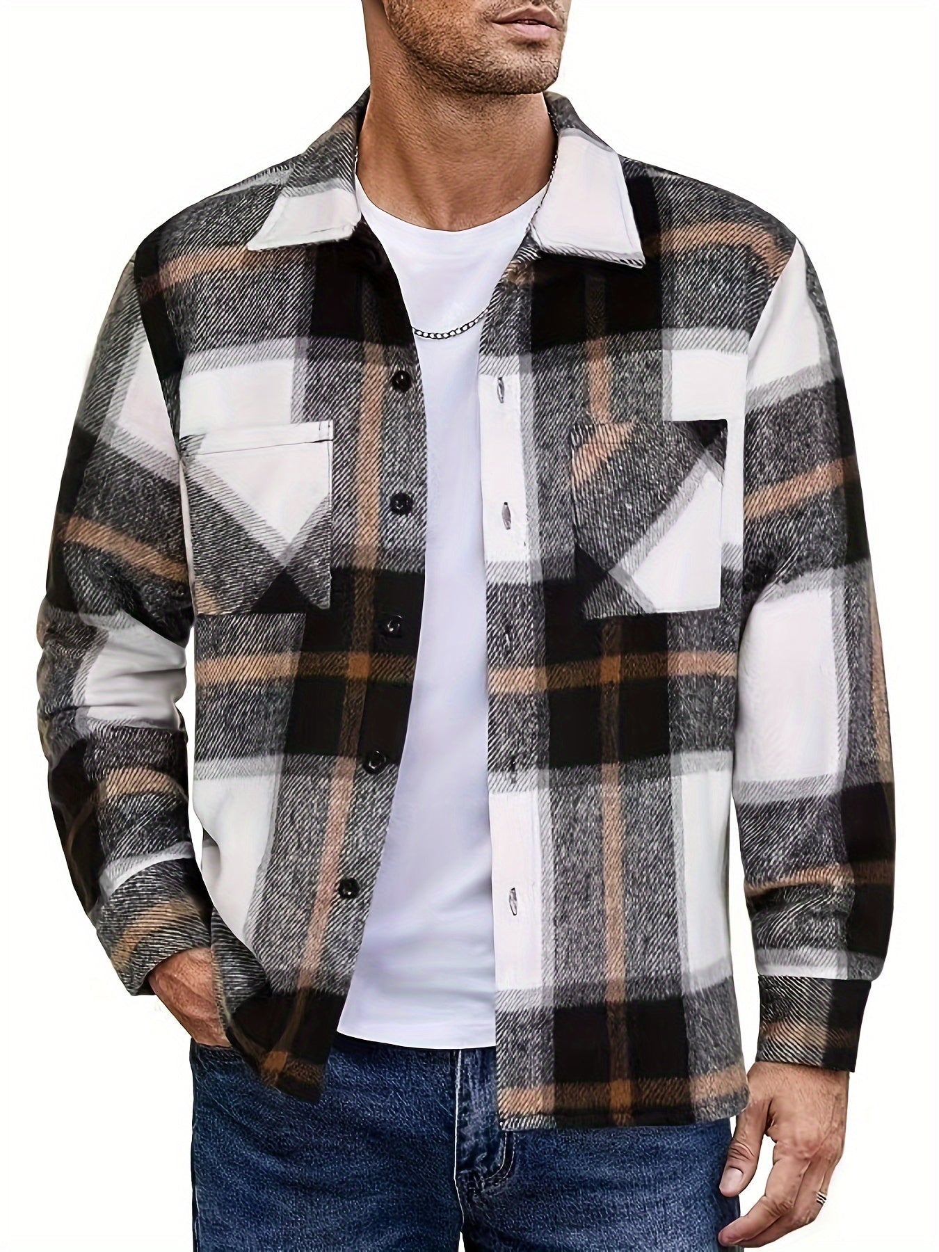 Ivor | Shirt Jacket Khaki Plaid Brushed Flannel for Men