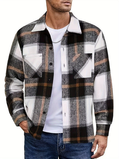Ivor | Shirt Jacket Khaki Plaid Brushed Flannel for Men