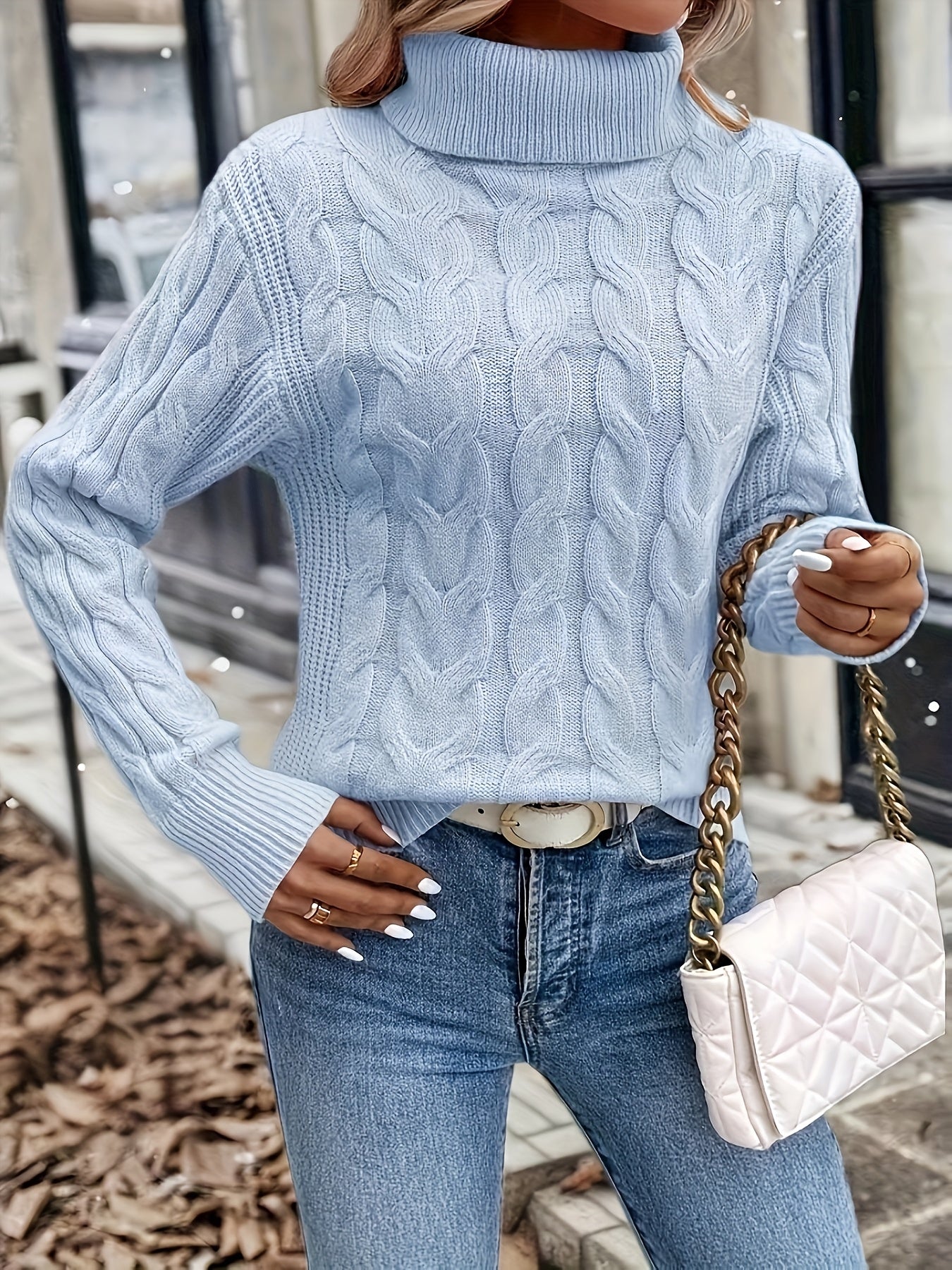 Olwen | Sweater Red Cable-Knit Turtleneck for Women