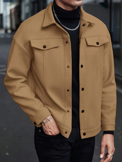 Kit | Trucker Jacket Cream Brushed Felt Button-Front for Men