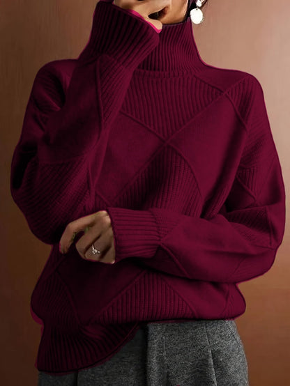 Hebe | Textured Turtleneck Sweater Green Diamond Knit for Women