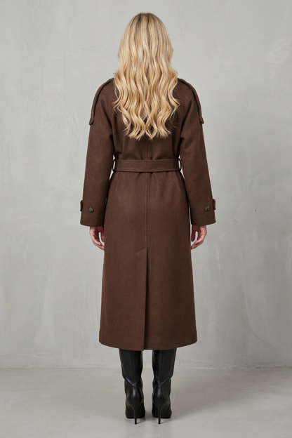 Harriet | Trench Coat Brown Wool-Blend Oversized Belted for Women