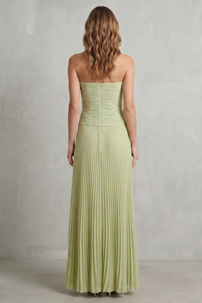 Lysandra | Maxi Dress Sage Green Pleated Strapless for Women