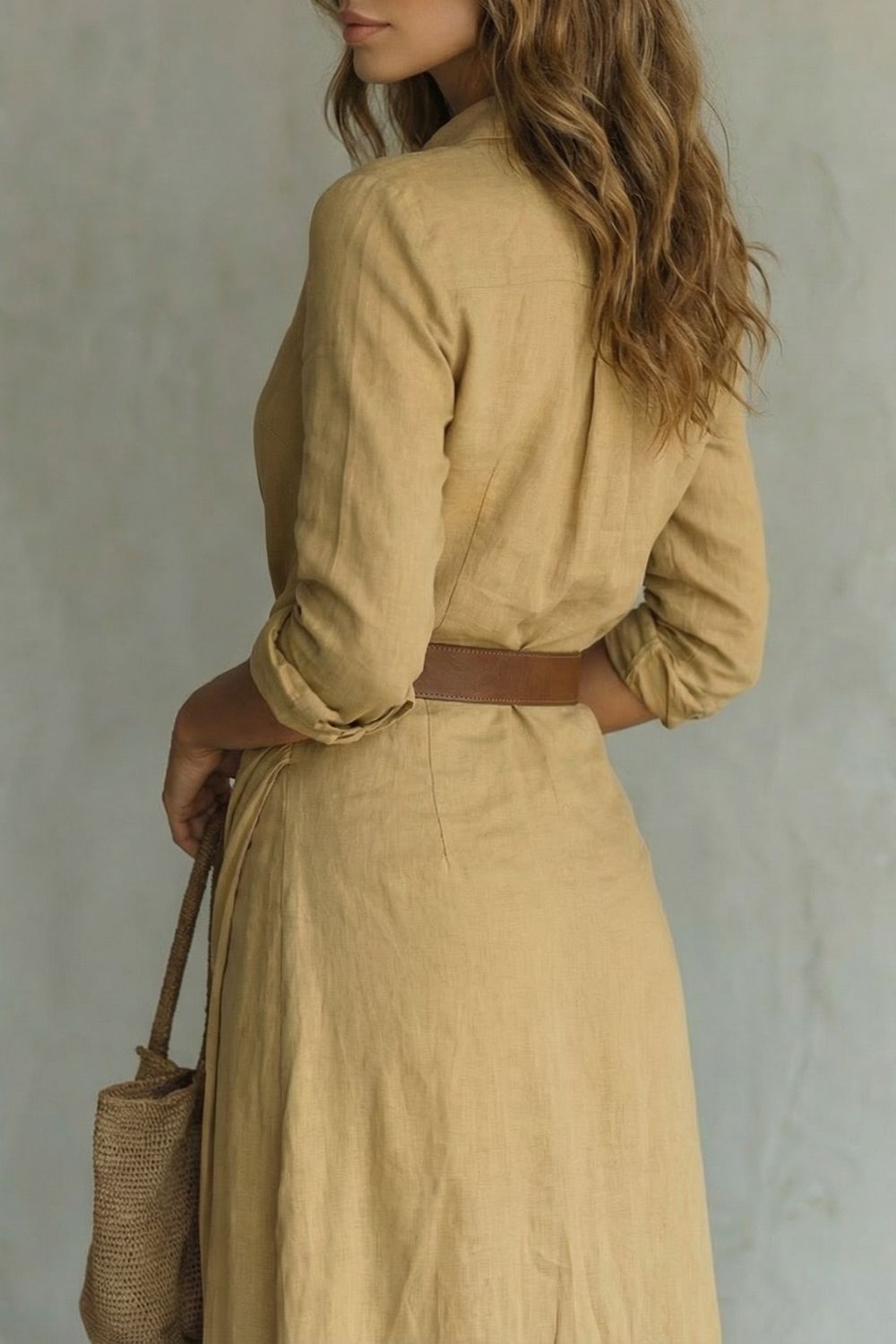 Cassidy | Maxi Shirt Dress Camel Linen-Feel Belted Wrap for Women