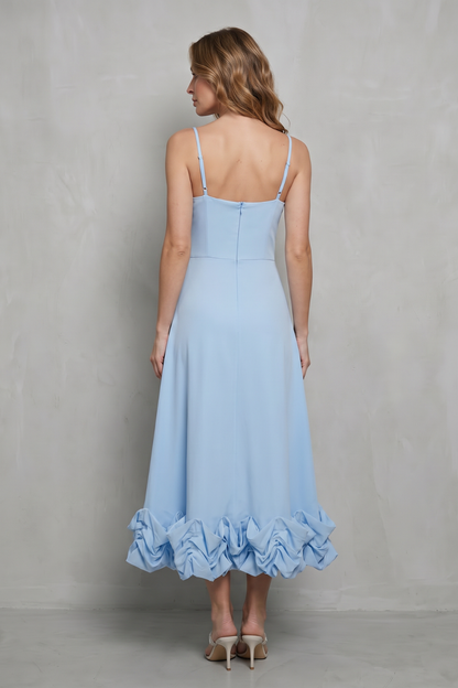 Phoebe | Midi Dress Baby Blue Ruffle Hem Spaghetti Strap for Women
