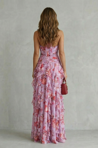 Cecily | Maxi Dress Lilac Floral Chiffon Halter Ruffle for Women