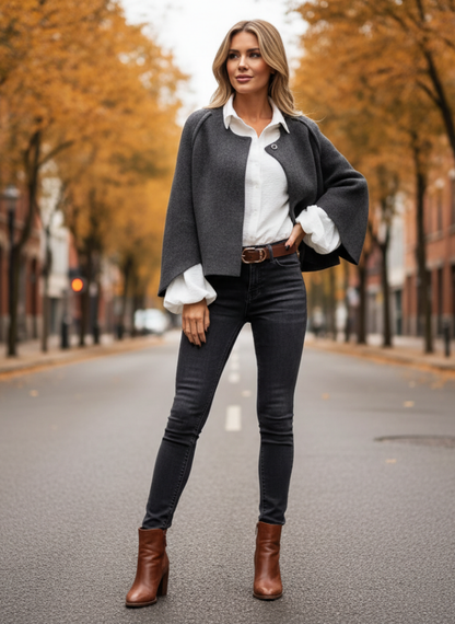 Fleur | Cropped Bolero Jacket Grey Wool-Blend Open Front for Women