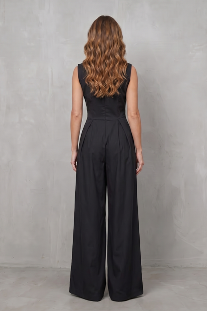 Verity | Sleeveless Jumpsuit Black Wide-Leg Zip-Front for Women