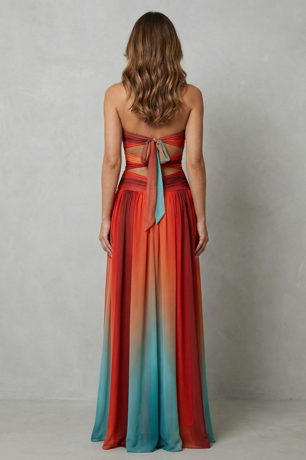 Loretta | Maxi Dress Sunset Ombré Chiffon Strapless Cut-Out for Women