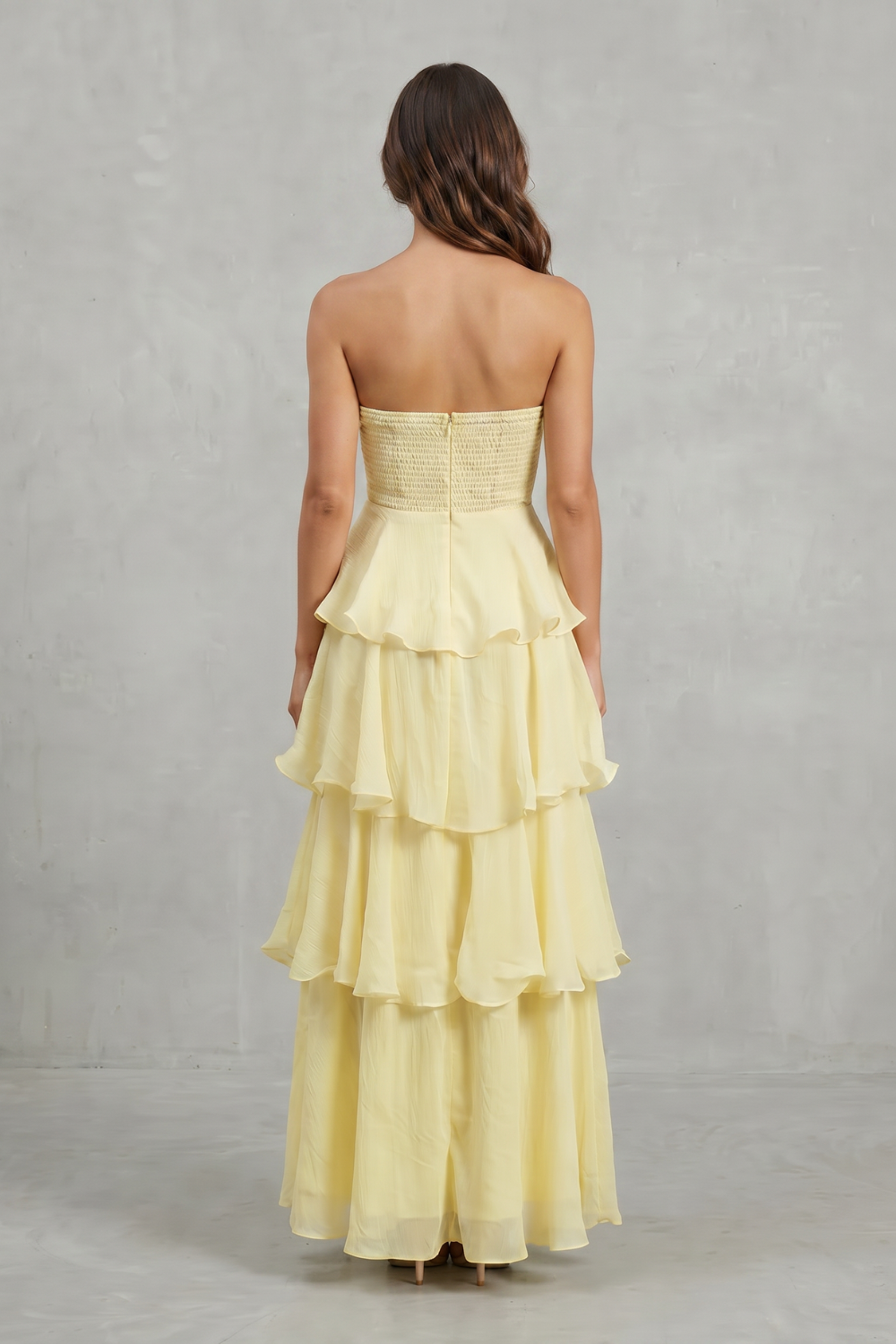 Phoebe | Maxi Dress Butter Yellow Chiffon Strapless Tiered for Women