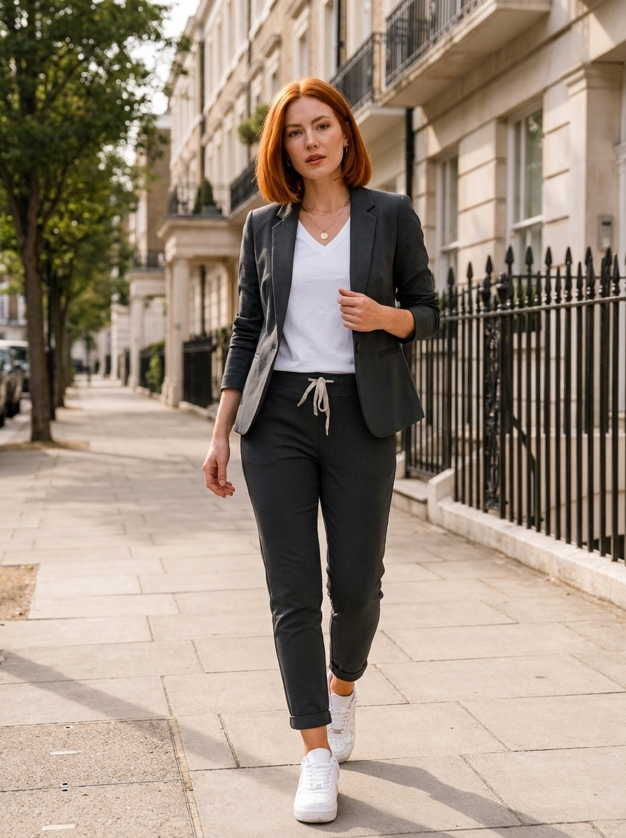 Sophia | Blazer & Jogger Co-ord Set Steel Blue Woven Tailored for Women