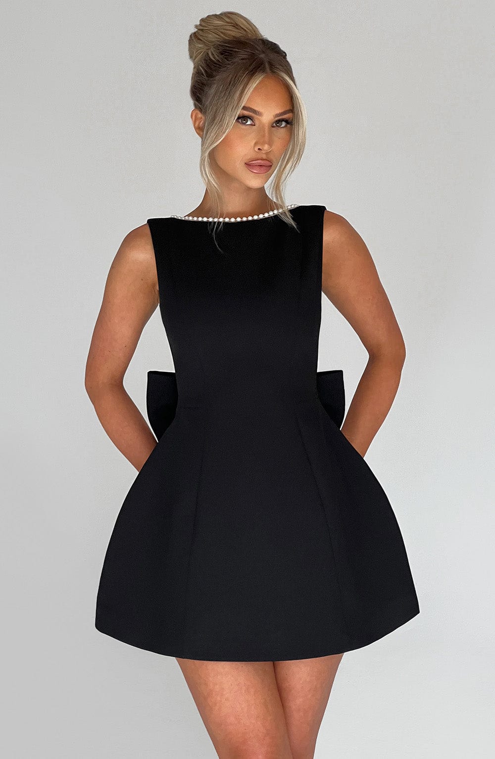 Rosalind | Mini Party Dress Pink Structured Pearl Trim A-Line for Women