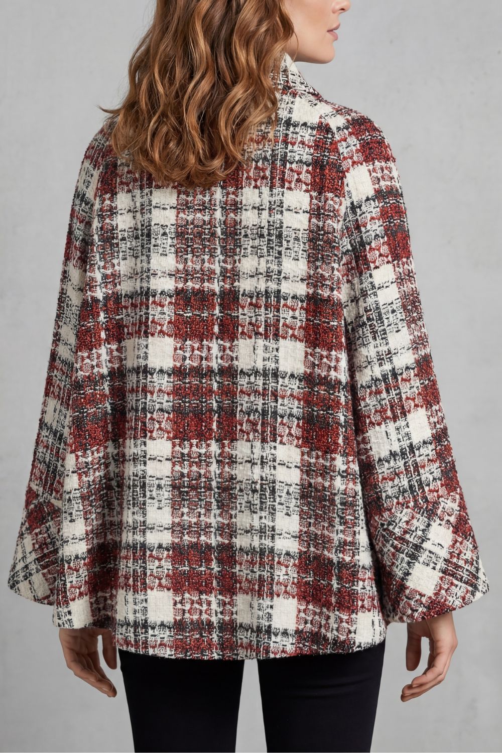 Elspeth | Cape Coat Red Cream Plaid Boucle Double-Breasted for Women