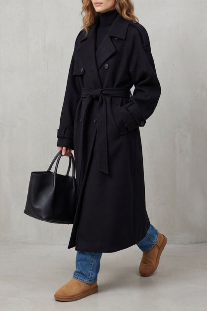 Tamsin | Trench Coat Black Wool Oversized Double-Breasted for Women