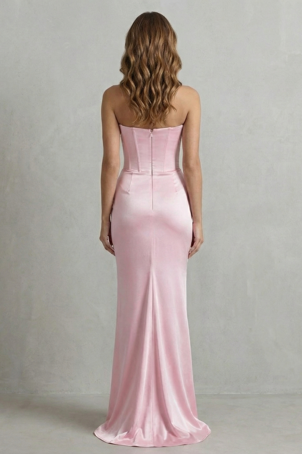 Cicely | Maxi Dress Pink Satin Strapless Corset Draped for Women