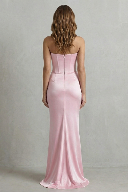 Cicely | Maxi Dress Pink Satin Strapless Corset Draped for Women