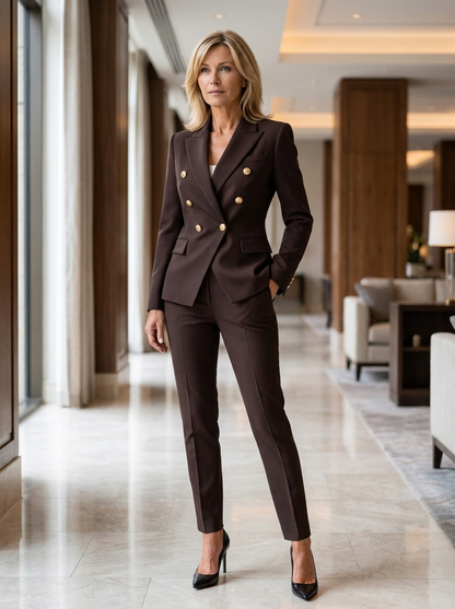 Cecily | Outfit Set Royal Blue Woven Double-Breasted Tailored for Women