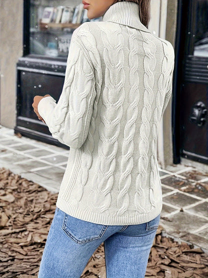 Olwen | Sweater Red Cable-Knit Turtleneck for Women