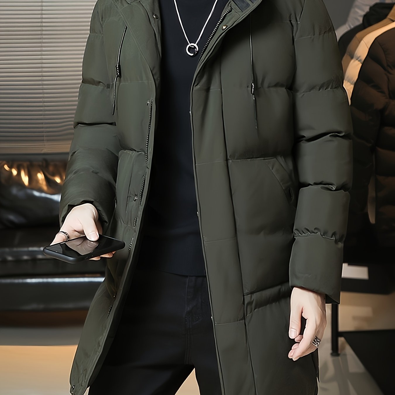 Wilhelmina | Longline Puffer Coat Black Hooded Quilted for Women
