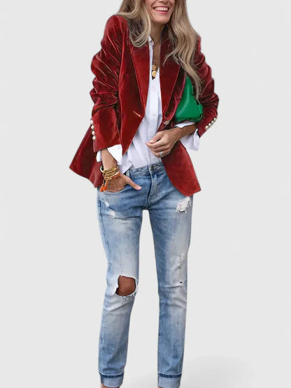 Céleste | Blazer Navy Velvet Single-Button Tailored for Women