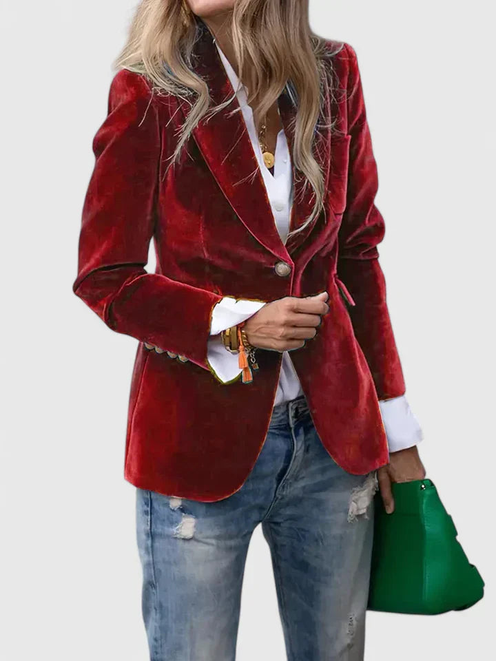 Céleste | Blazer Navy Velvet Single-Button Tailored for Women