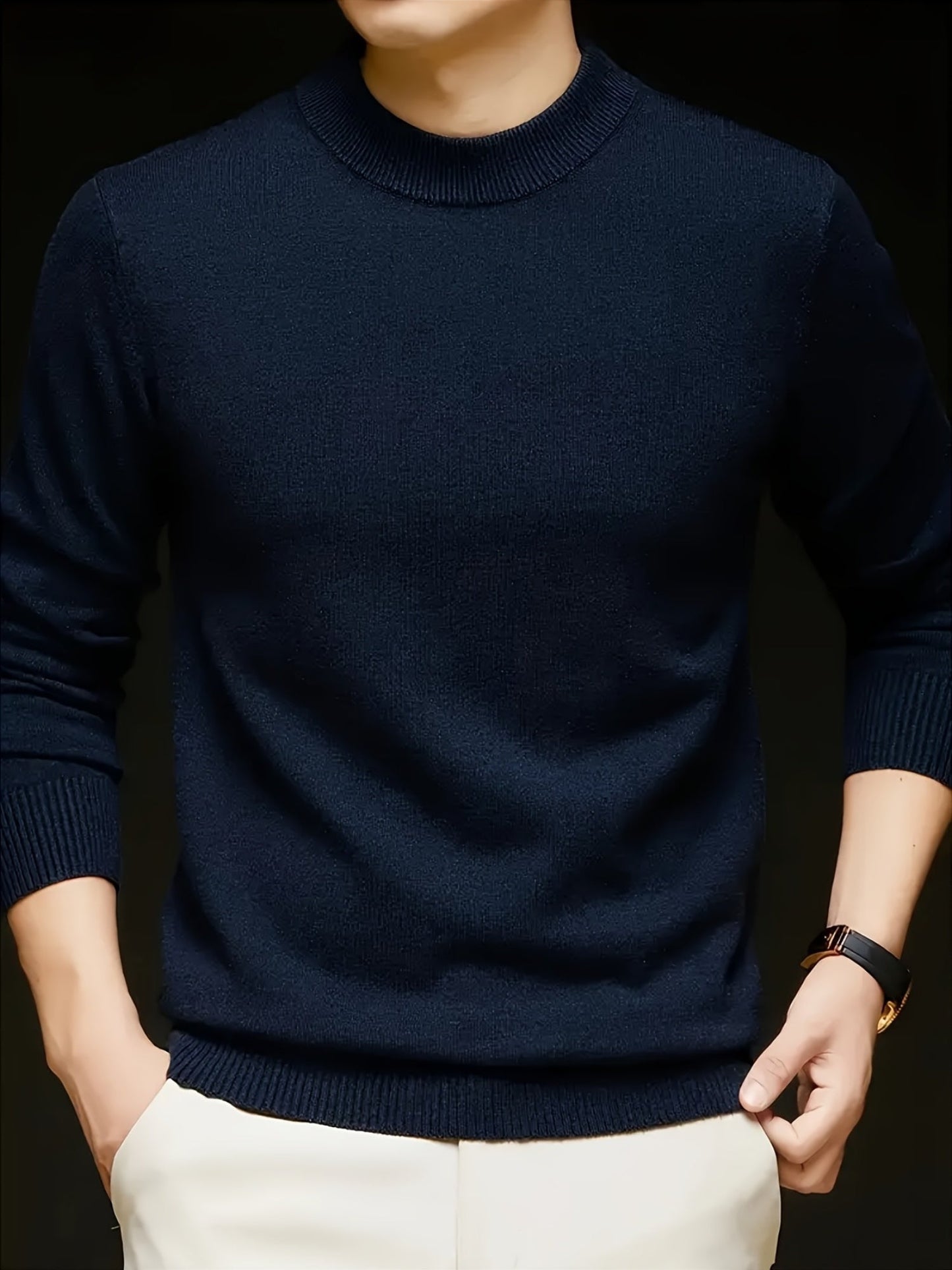 Tobias | Mock Neck Jumper Camel Ribbed Knit for Men