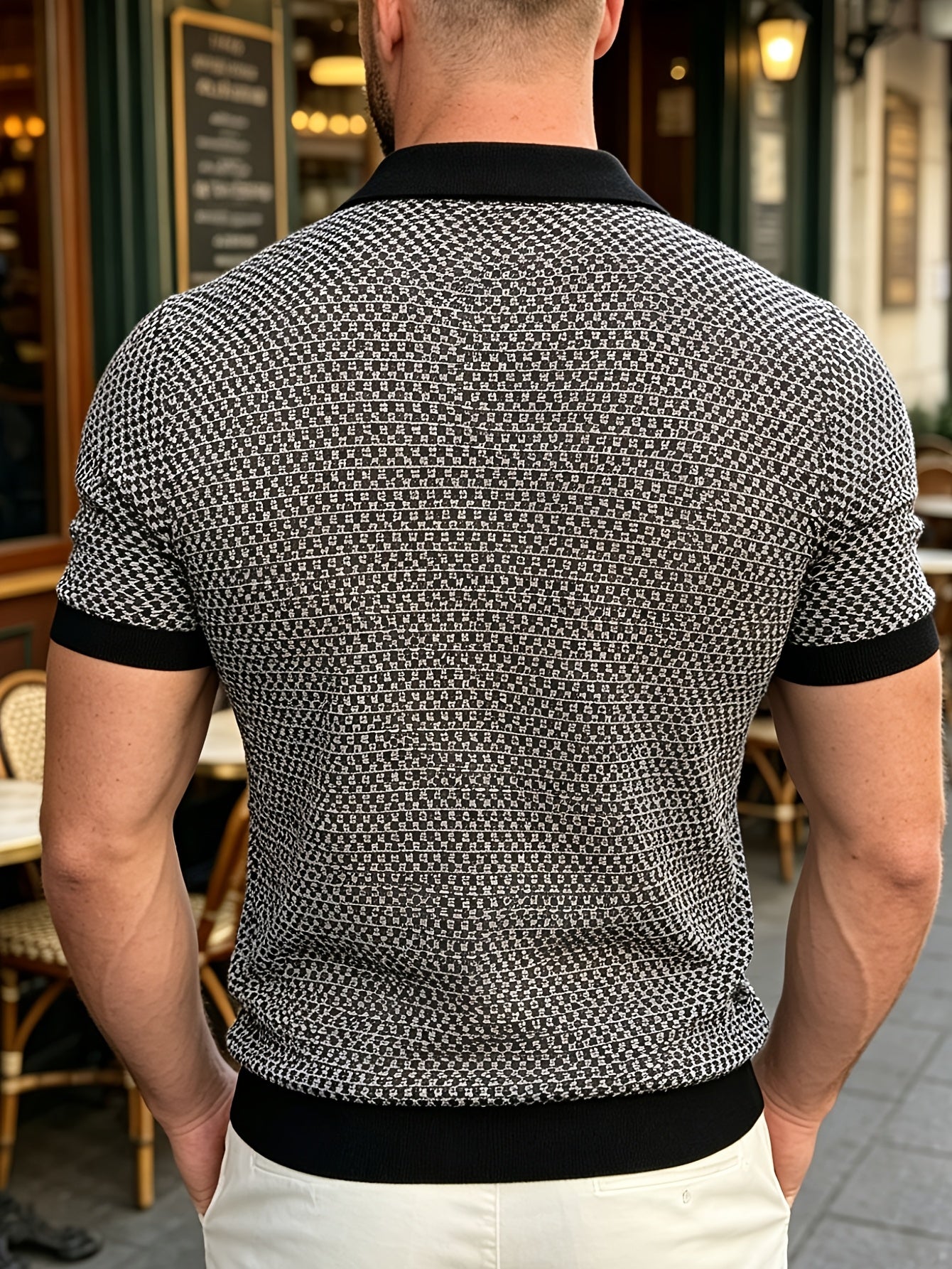 Gilbert | Knit Polo Shirt Beige Cotton Textured Short Sleeve for Men