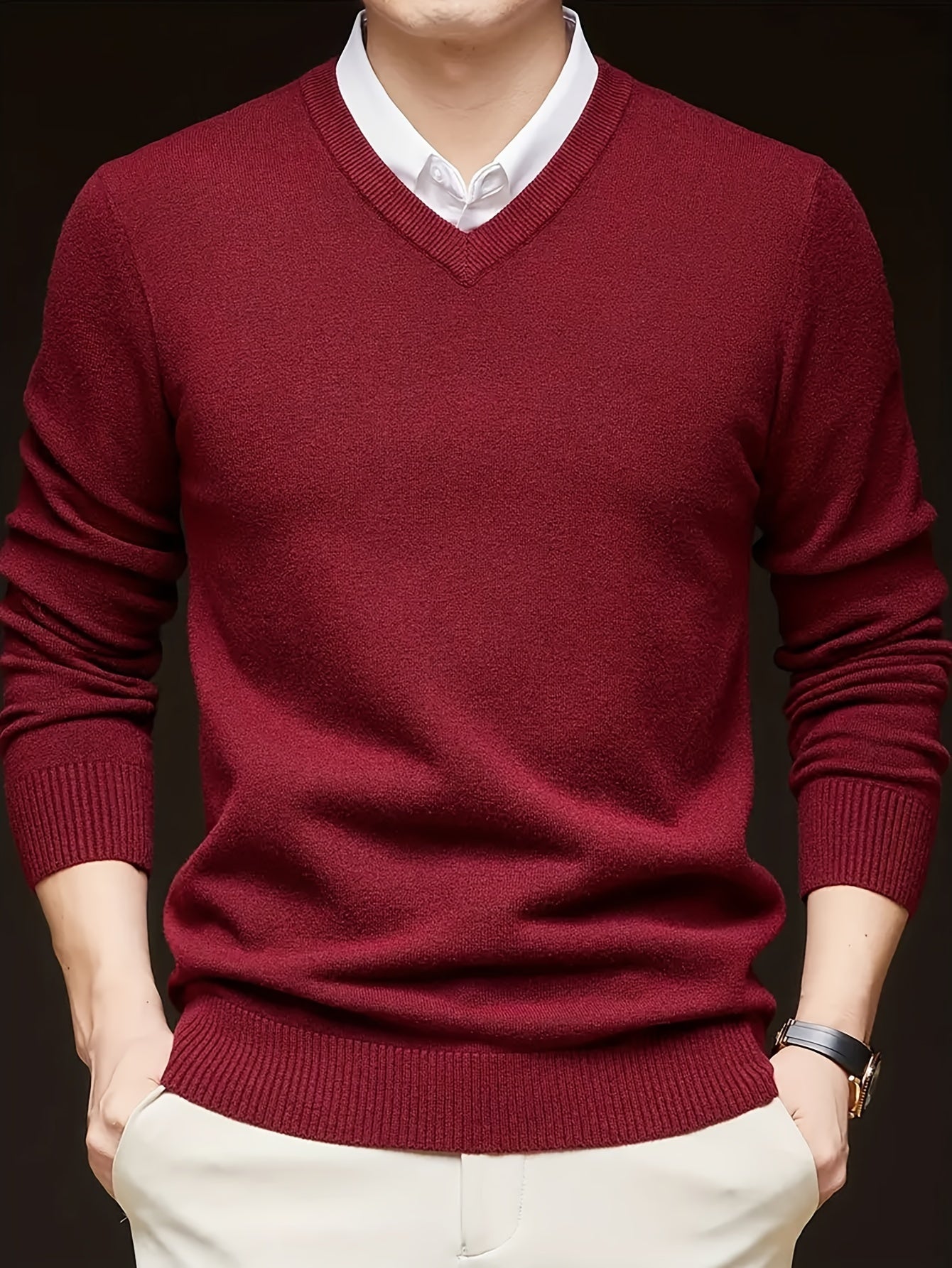 Callum | V-Neck Sweater Grey Knit Long Sleeve for Men