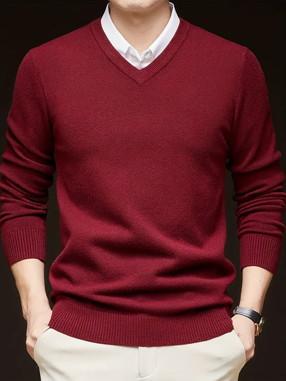 Callum | V-Neck Sweater Grey Knit Long Sleeve for Men