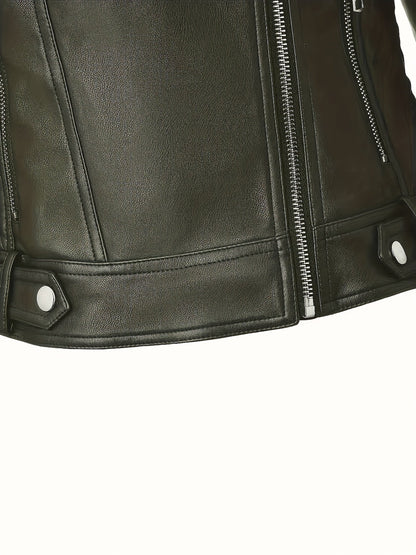Briony | Biker Jacket Black Faux Leather Asymmetric Zip for Women