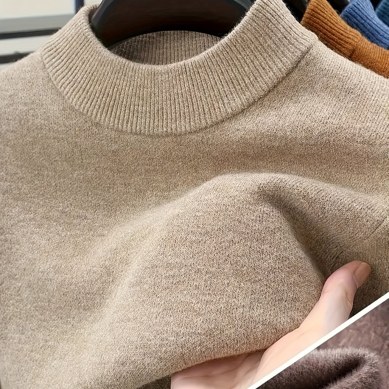Tobias | Mock Neck Jumper Camel Ribbed Knit for Men