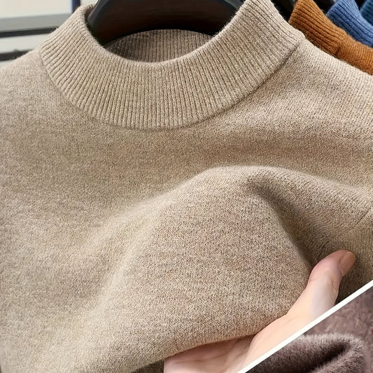 Tobias | Mock Neck Jumper Camel Ribbed Knit for Men