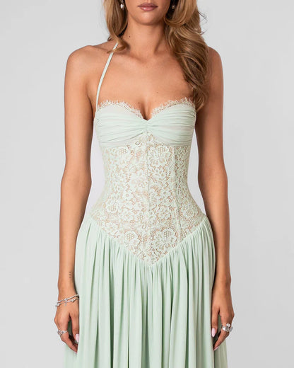 Elspeth | Maxi Party Dress Pink Lace Corset Halter for Women