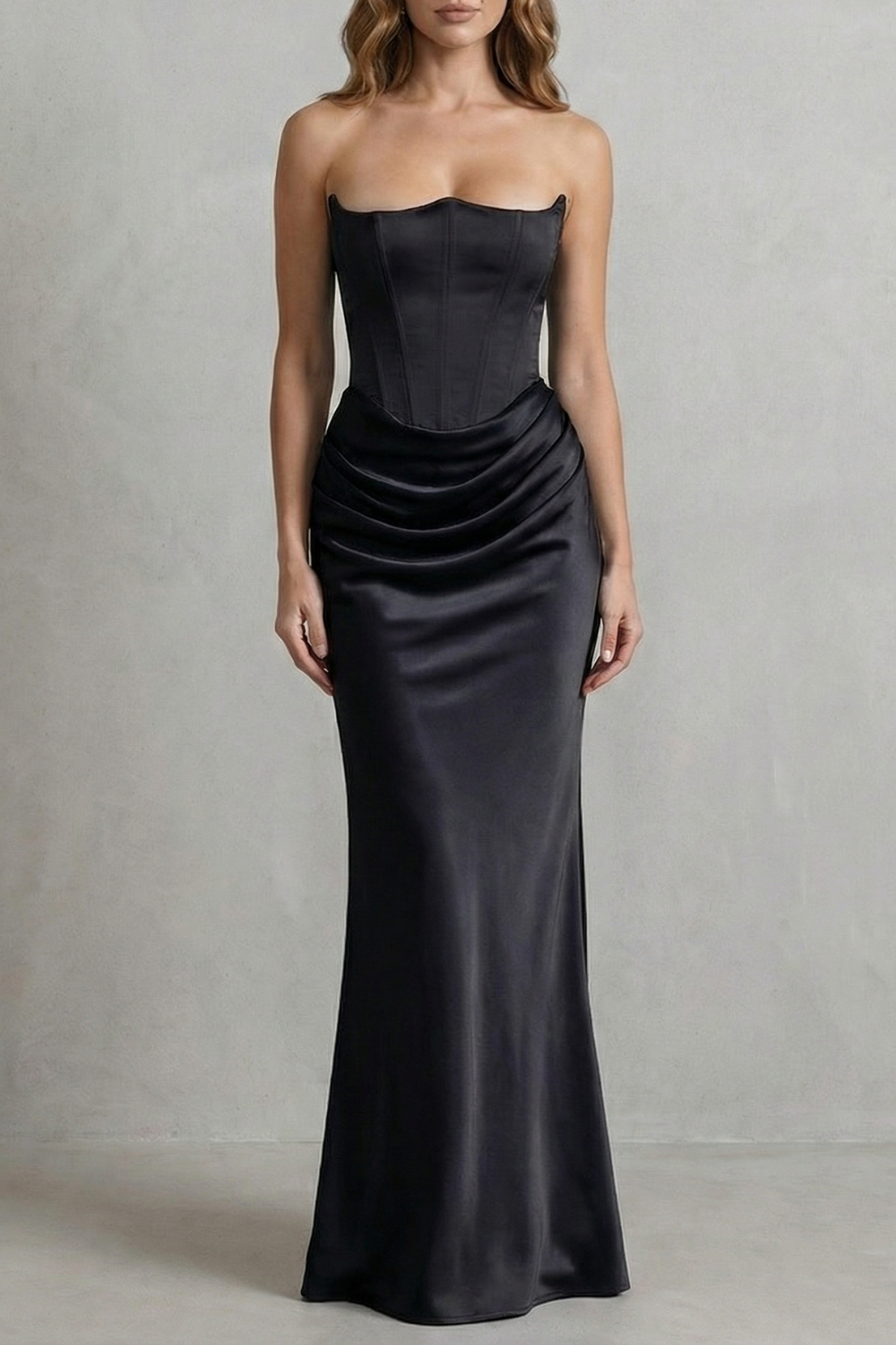 Cicely | Maxi Dress Pink Satin Strapless Corset Draped for Women