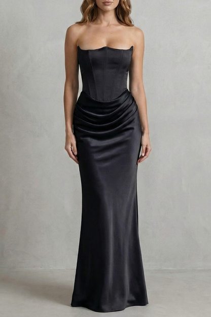 Cicely | Maxi Dress Pink Satin Strapless Corset Draped for Women