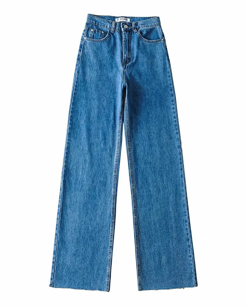 Phoebe | Wide-Leg Jeans Black Denim High-Waist Raw Hem for Women