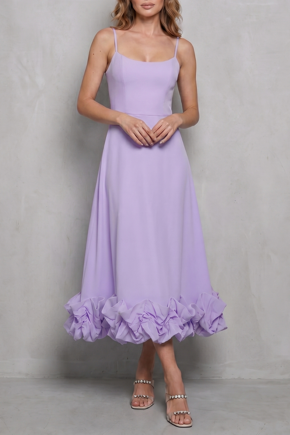 Phoebe | Midi Dress Baby Blue Ruffle Hem Spaghetti Strap for Women