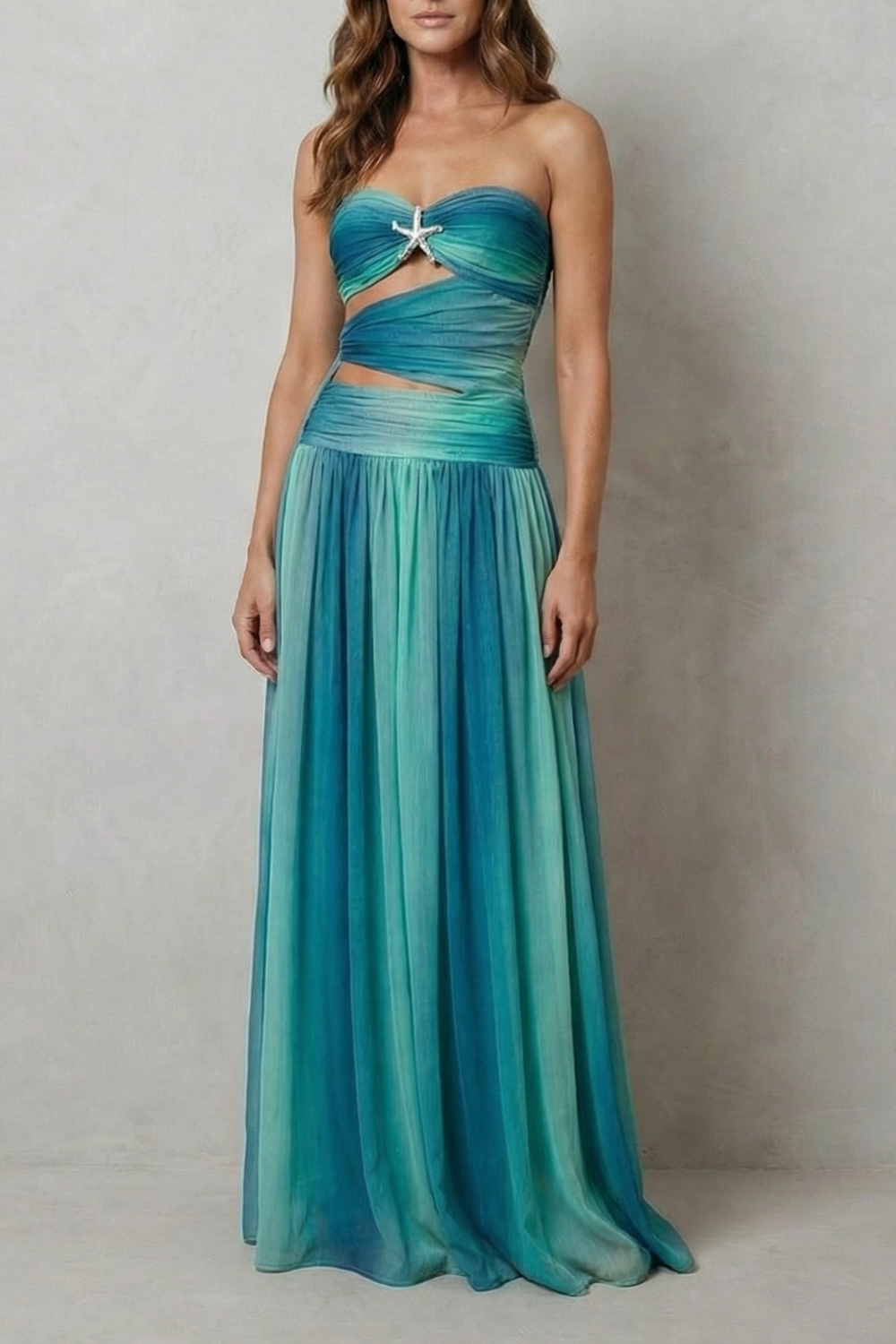 Loretta | Maxi Dress Sunset Ombré Chiffon Strapless Cut-Out for Women